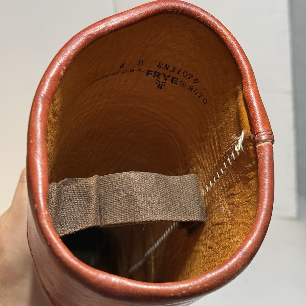 VTG Frye Campus Boots Sz 6 70s Knee High Cuff Black Label Cognac Orig Box USA - Picture 13 of 16